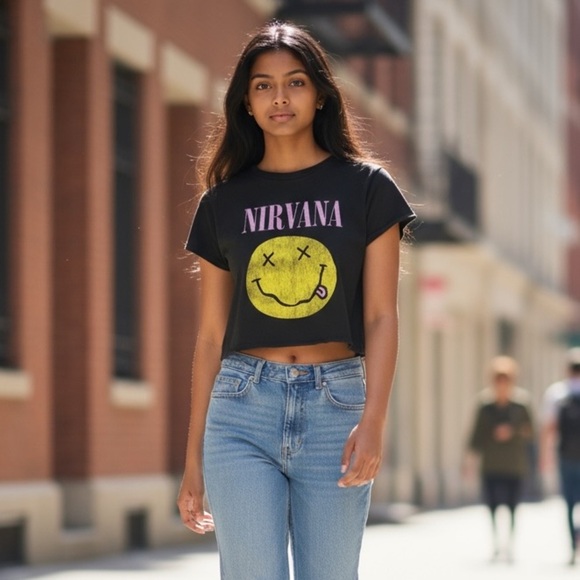 Nirvana Black Cropped Cotton Tee - Picture 1 of 7